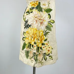 NWOT Farm Rio Linen Sand Garden Cascade Puff Sleeves Mini Dress Size L thumbnail 6