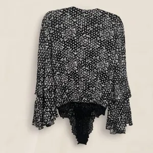 Free People Ditsy Micro Floral black Bodysuit | Size XS Coquette Boho thumbnail 3