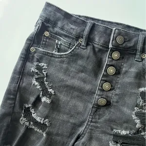 American Eagle • Distressed Washed Black Button Fly Super High Rise Shorties thumbnail 3