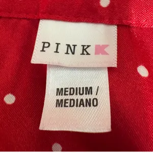 PINK‎ K Victorias Secret Satin Pajama Sleep Shirt Top Red M Polka Dot Loungewear thumbnail 4