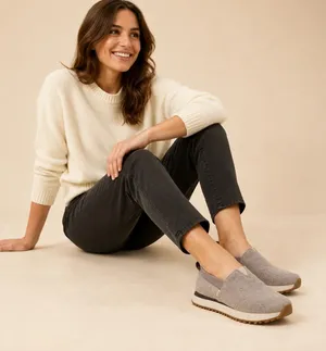 TOMS Mallow Mule Grey Felt Slip On Sneakers Womens 7.5 Ribbed Knit Collar thumbnail 1