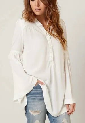 Free People Tunic Top Sz XS Off White Boho Peasant Bell Sleeve Gorgeous Blouse thumbnail 1