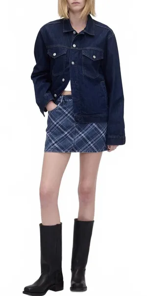 Gap Plaid Denim Mini Skirt NWT Dark Blue Indigo Plaid Size 26 / 2R thumbnail 1