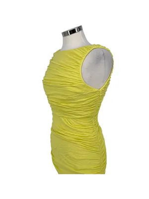 Alice & Olivia Y2K Air Ruched Open Back Sleeveless Bodycon Dress Yellow Small thumbnail 4