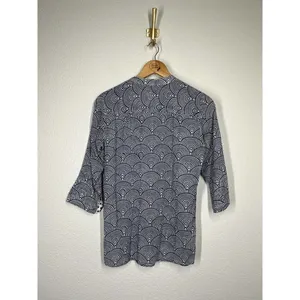 Oliphant Small S Printed Cotton Top Navy White Pleated Pintuck Tuckernuck thumbnail 6