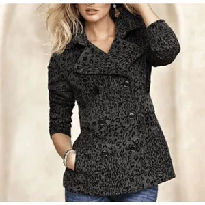 Moda International Victorias Secret Y2K Leopard Print Gray Black Peacoat Jacket thumbnail 8