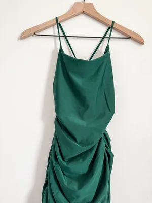 Lulu's Emerald Ruched Lace-Up Bodycon Mini Dress Size Small thumbnail 5