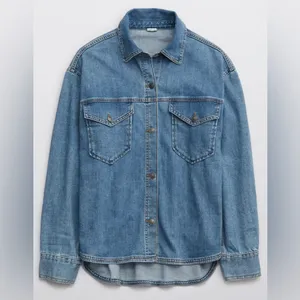 Aerie Dark Wash Denim Shacket Shirt Jacket Oversized thumbnail 2
