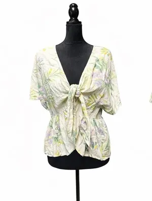 American Eagle Floral Tie Front Peplum Top XL Short Sleeve Boho Women’s Shirt thumbnail 1