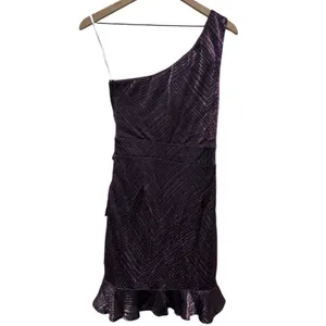 Lulus One Shoulder Purple Metallic Ruffle Faux Wrap Mini‎ Dress Women Sz S Party thumbnail 4