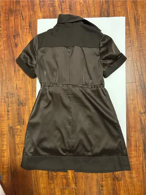 Forever 21 Chocolate Brown Satin Shirt Dress with Tie Waist thumbnail 2