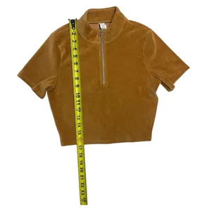 Alo Yoga Quarter Zip Mock Neck Corduroy Crop Top In Toffee - Women’s size small thumbnail 5