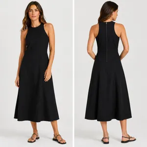 Future Collective‎ Midi Dress Women 4 Black Linen Blend Halter Neck Racerback thumbnail 2