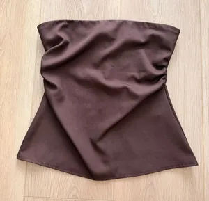 Chocolate Brown Satin Strapless Ruched Going Out Top thumbnail 1