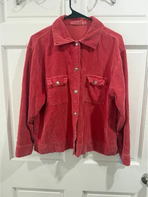 Fresh Produce Red Corduroy Button-Up Jacket Medium thumbnail 4