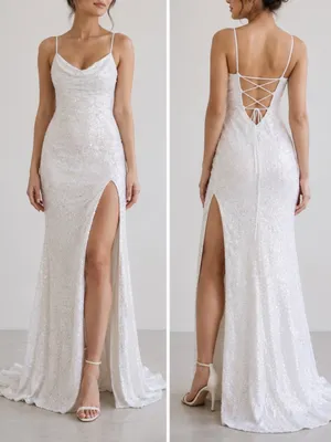 Sophia Thomas White Sequin Open Back Cut Out Prom Bridal Glam Maxi Gown Dress thumbnail 13