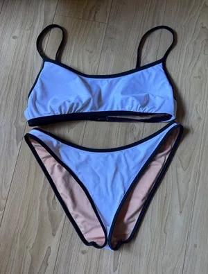 J. Crew White Bikini with Black Trim thumbnail 1