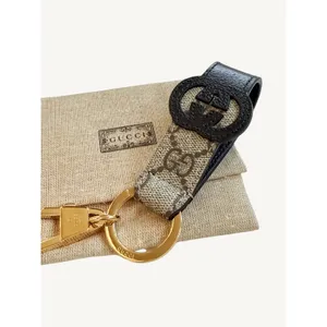 Gucci Interlocking G Keychain Ring Bag Charm GG Supreme Black Leather 701432 NIB thumbnail 11