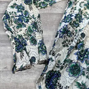 LOFT Garden Floral Top Women S Green Blue Long Sleeve Shirred Yoke Blouse Career thumbnail 4