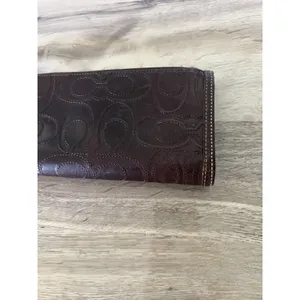 Coach Brown Leather C Monogram Stitched Continental Long Wallet Checkbook thumbnail 11