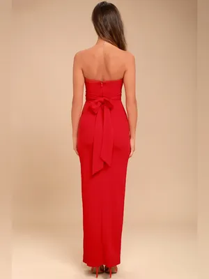 Lulus Own the Night Golden Red Strapless Maxi Dress Size Medium thumbnail 3