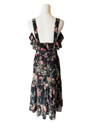 ASOS - NWT Maternity Floral Ruffle Midi Dress Black Pink Size US 8 thumbnail 4