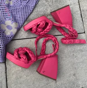 Circus by Sam Edelman Chunky Hot Pink Rope Heels Thick Platform Heel Barbie heels birthday chunky heels Valentine’s Day shabby chic thumbnail 1