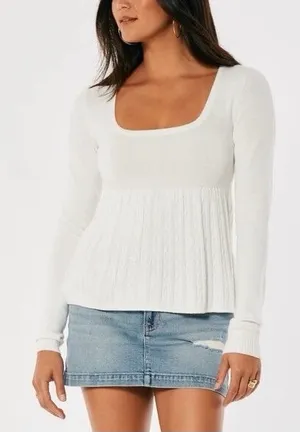 Hollister Babydoll Cable Knit White Sweater thumbnail 1