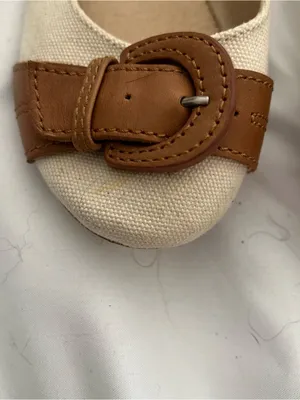 Kelly & Katie Cream Canvas Ballet Flats with Tan Buckle Size 8 1/2 thumbnail 4