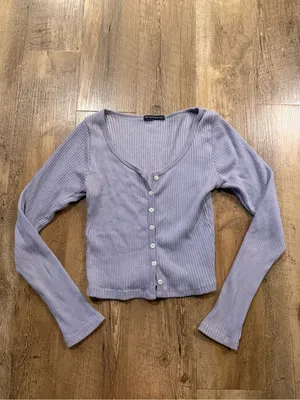 Brandy Melville Lilac Purple Ribbed Button-Front Crop Top OS thumbnail 2