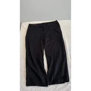 Perry Ellis Black 100% Linen Cropped Wide Leg Drawstring Pants Womens Large thumbnail 2