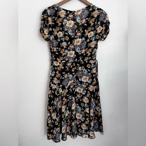 Hello Molly Black Floral Surplice Midi Dress babydoll lightweight 4 thumbnail 4
