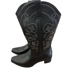 IUV Women’s Size 10 Black Leather Cowboy Cowgirl Boots Embroidered Pointy Toe thumbnail 7