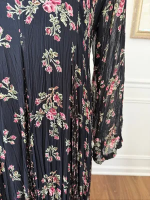 Vintage 90s Starina Feminine Witchy Boho Black Floral Maxi Dress M thumbnail 4