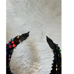 Headband metallic Velvet & Sequin Plush Headband. Rainbow Sequin Twist thumbnail 6
