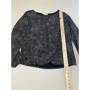 Ann Taylor LOFT Polka Dot Knot‑Front Top Size M Black White thumbnail 3