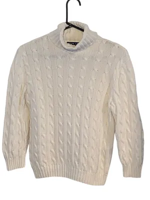 Vintage Ralph Lauren Cable Knit Turtleneck Sweater Ivory Cotton Coastal preppy thumbnail 2