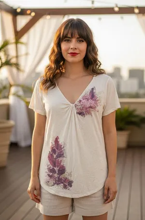 Women's Harley-Davidson Beige Purple Floral Short Sleeve Tee XS thumbnail 1