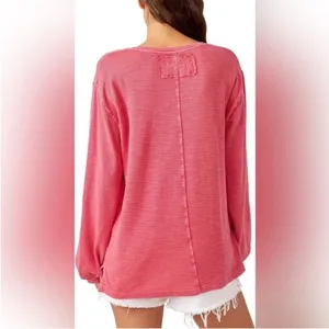 We the Free People Soul Sing Oversized Pink Long Sleeve Tee/Top Size XS thumbnail 8