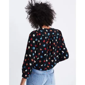 Madewell Womens Floral Wrap Side Tie Top Black‎ Multi Color Viscose Size M thumbnail 2
