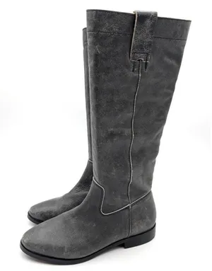 Steve Madden Bryson Grey Distressed Leather Tall Boots Womens Size 6M Low Heel thumbnail 1