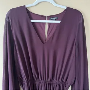 Elegant Deep Purple Sheer Long-Sleeve Dress thumbnail 3