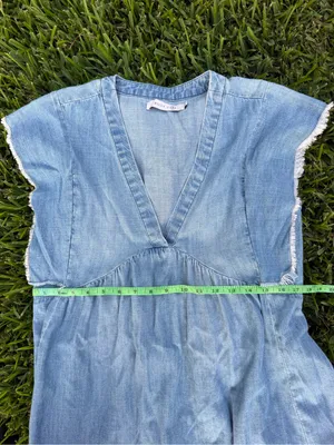 Billy T Lovestruck Denim Lyocell Midi Dress Frayed Trim Blue Size Small $148 thumbnail 6