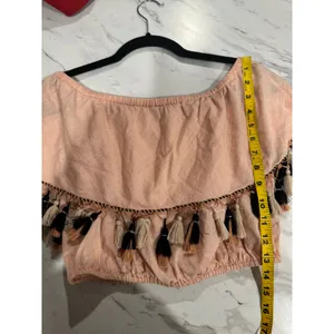 LoveShackFancy‎ Off Shoulder Tassel Crop Top Peach Boho Festival Small thumbnail 5