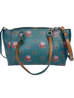 Coach Christie Carryall Dark Teal Wildflower Crossbody Bag Purse thumbnail 2