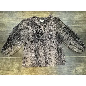Anthropologie Maeve Womens Animal Print Jacquin Blouse Size Large Stretch thumbnail 2