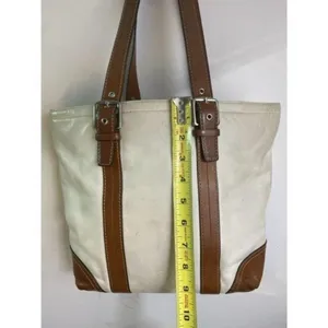 COACH Large White Brown Leather Shoulder Bag thumbnail 3