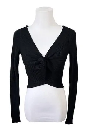Abercrombie & Fitch Twist Front Ribbed Tank Sweater Cropped Black SMALL Y2k SALE thumbnail 1