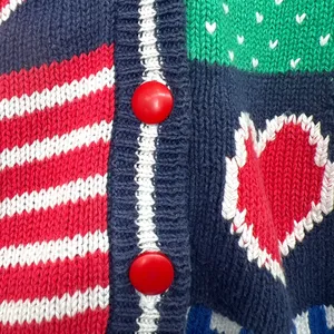VTG ID Sport 90s Medium Patchwork Heart Knit Sweater Vest Grandmacore‎ Cottage thumbnail 2