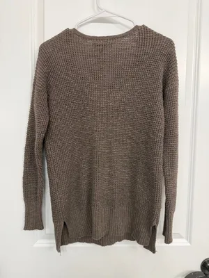 American Eagle Brown Open Knit Lace Up Sweater Women’s Small thumbnail 7